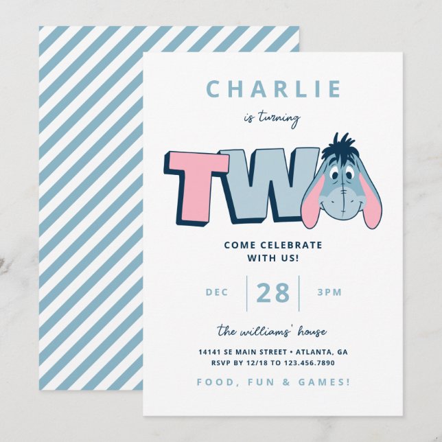 Winnie the Pooh's Eeyore - Two | 2nd Birthday  Invitation (Front/Back)