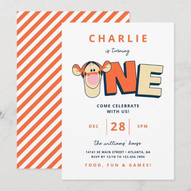 Winnie the Pooh's Tigger - One | First Birthday  Invitation (Front/Back)