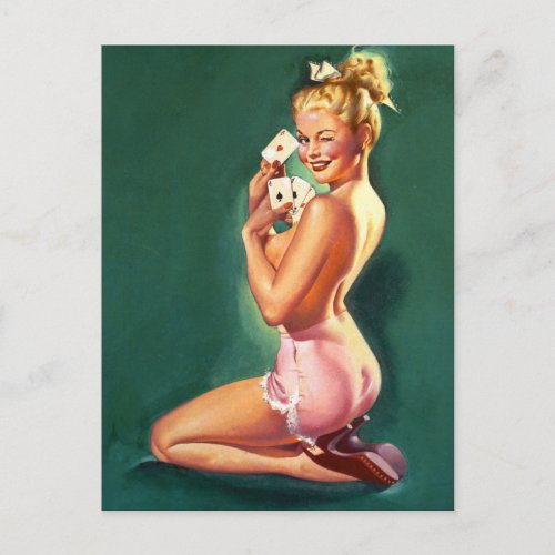 Winning Aces   Vintage pin up girl art Postcard