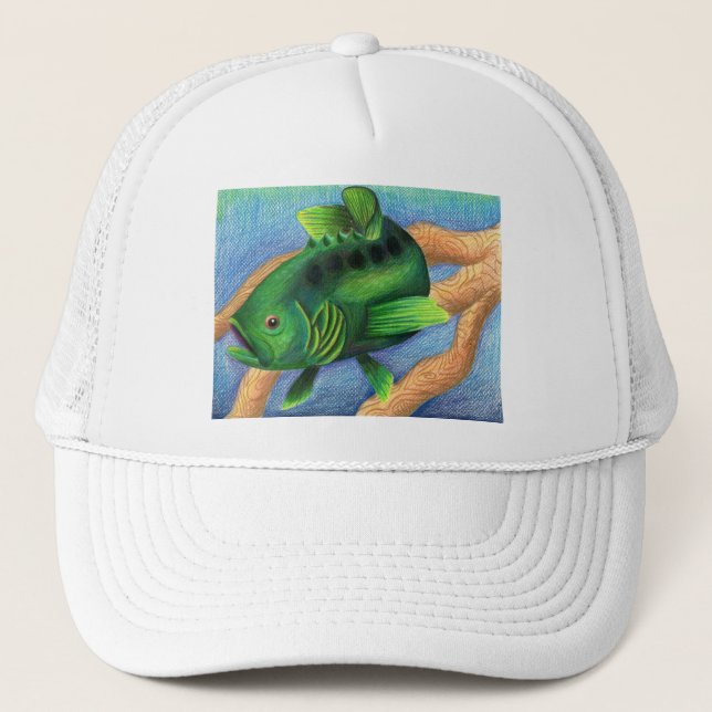 Winning artwork by L. Miller, Grade 11 Trucker Hat (Front)