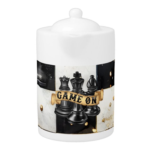 Winning Chess Game On Porcelain Teapot (Front)