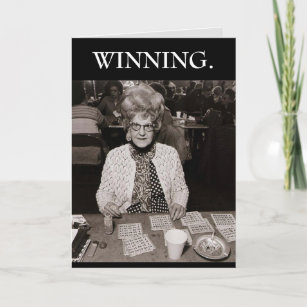 WINNING Old Woman w/ Big Hair Playing Bingo Blank Card