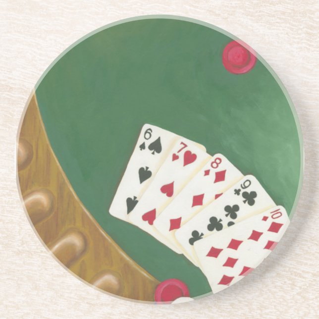 Winning Poker Hand Six Through Ten Drink Coaster (Front)