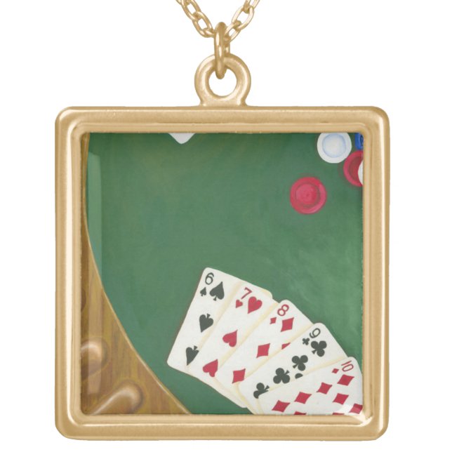 Winning Poker Hand Six Through Ten Gold Plated Necklace (Front)