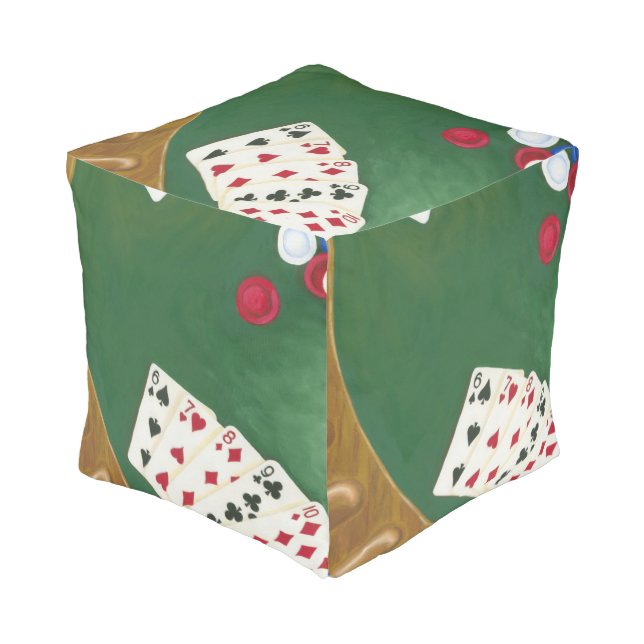 Winning Poker Hand Six Through Ten Pouf (Angled Front)