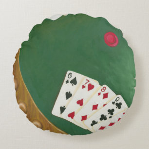 Winning Poker Hand Six Through Ten Round Pillow