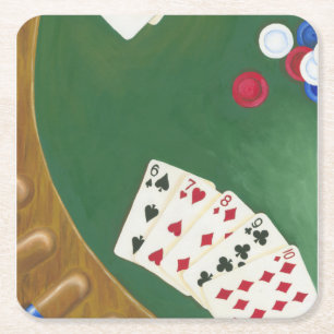 Winning Poker Hand Six Through Ten Square Paper Coaster