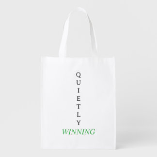 Winning Quietly – Minimal Typography T-Shirt with Grocery Bag