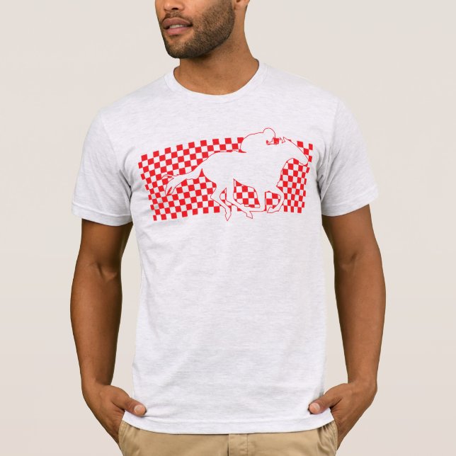 Winning Race Horse on Checkerboard Red on Ash T-Shirt (Front)