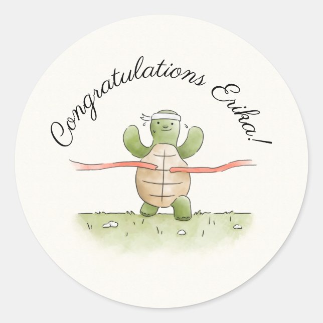 Winning Race Turtle Personalized Classic Round Sticker (Front)