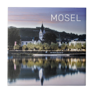 Winningen Moselle Sunset Panorama Germany Vintage Ceramic Tile