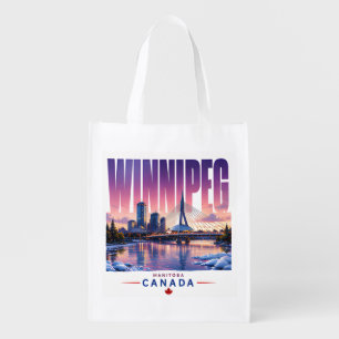 Winnipeg Canada Skyline Riverfront Travel Souvenir Grocery Bag