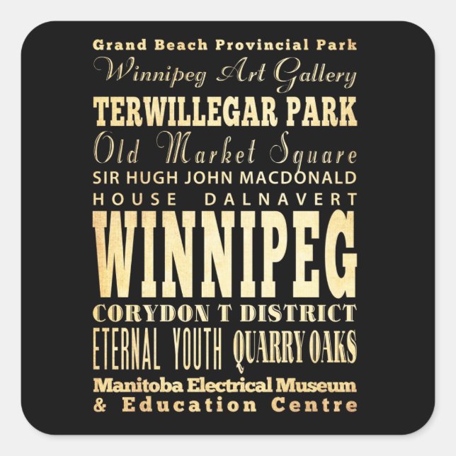 Winnipeg City of Canada Typography Art Square Sticker (Front)