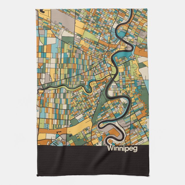 Winnipeg Map/black Kitchen Towel (Vertical)