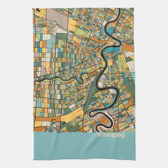 Winnipeg Map/blue Kitchen Towel (Vertical)