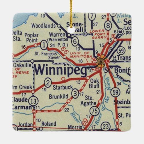 Winnipeg MB Vintage Map Ceramic Ornament