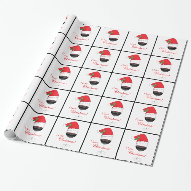 Wino I Love Christmas Wine Glass Santa Hat Funny Wrapping Paper (Unrolled)