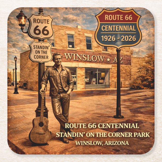 Winslow Arizona Iconic Corner Barware   Square Paper Coaster (Front)