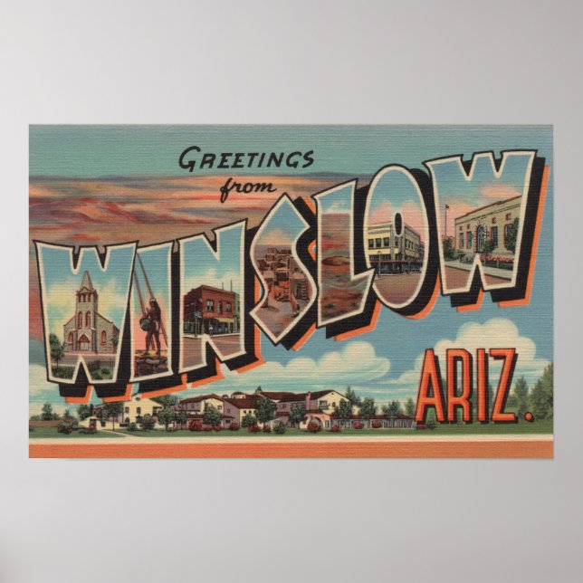 Winslow, Arizona - Large Letter Scenes Poster (Front)