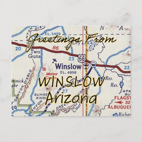 Winslow AZ Vintage Map Postcard