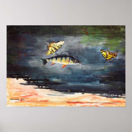 Winslow Homer art _ Fish and Butterflies Poster