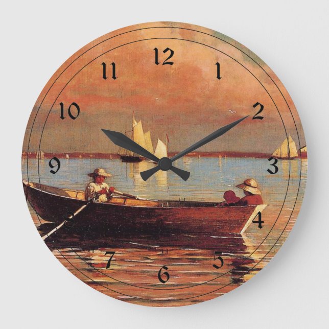 Winslow Homer: Glouchester Harbor, 1873, artwork Large Clock (Front)