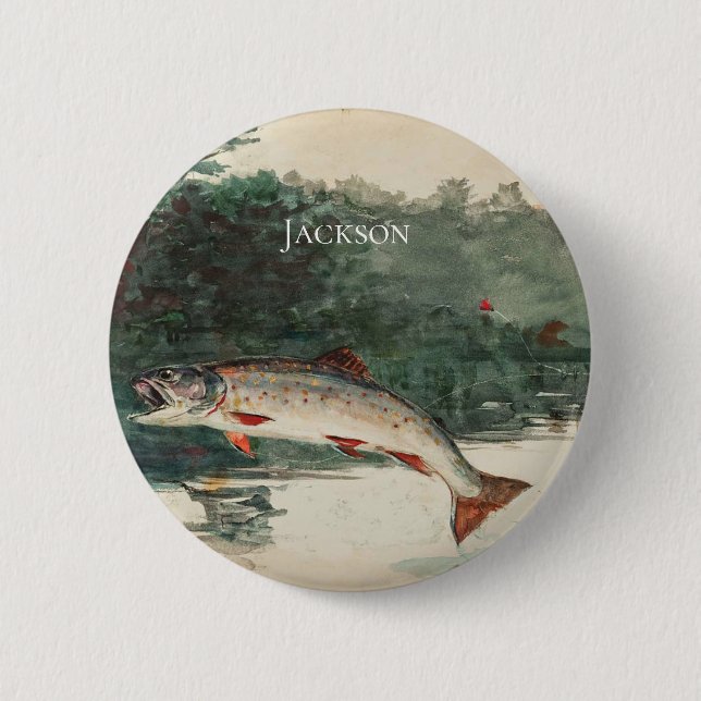 Winslow Homer Leaping Trout Button (Front)