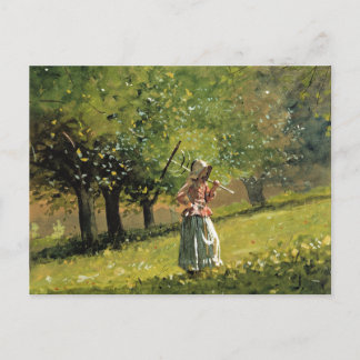 Winslow Homer painting, Girl with Hay Rake Postcard