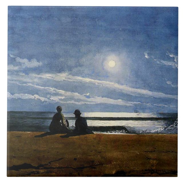 Winslow Homer watercolor, Moonlight  Ceramic Tile (Front)