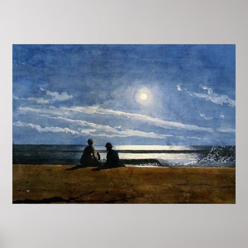 Winslow Homer watercolor Moonlight Poster