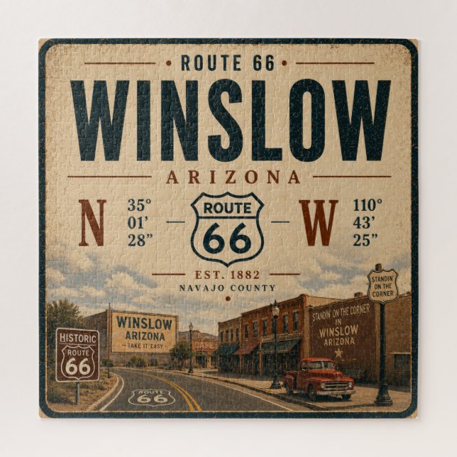 Winslow Wonder: Route 66 Retro Art Jigsaw Puzzle (Vertical)