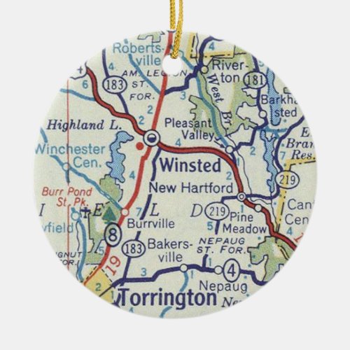 Winsted CT Vintage Map Ceramic Ornament