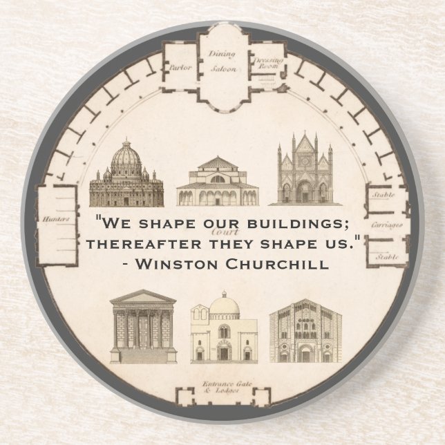 Winston Churchill Architecture John Plaw Vintage Drink Coaster (Front)
