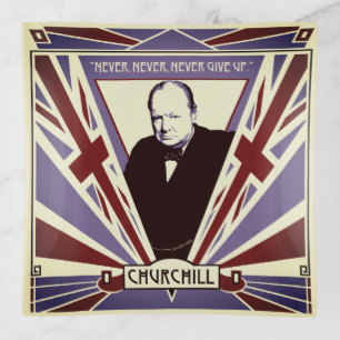 Winston Churchill Art Deco Union Jack glass Trinket Tray