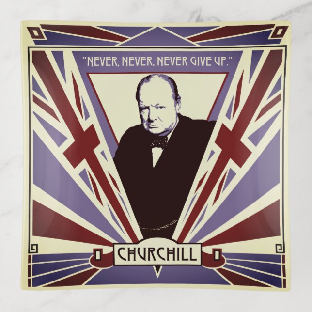 Winston Churchill Art Deco Union Jack glass Trinket Tray (Front)