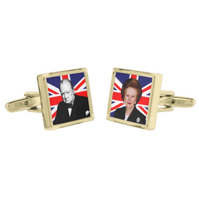 Winston Churchill & Margaret Thatcher Gold Cufflinks (Angled)