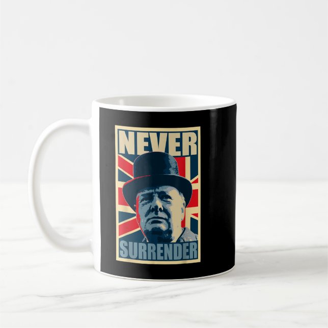 Winston Churchill Never Surrender British Flag Pro Coffee Mug (Left)