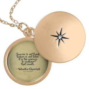 Winston Churchill Quote; Success Gold Plated Necklace