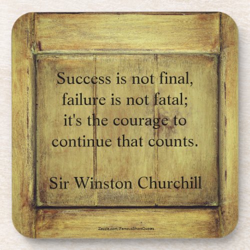 Winston Churchill Quote Success Rustic Aged Wood Beverage Coaster