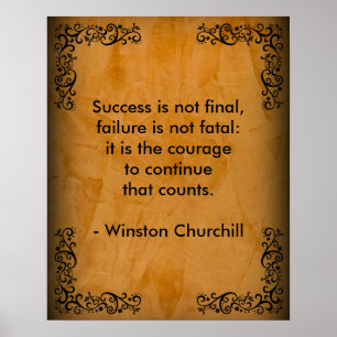 Winston Churchill Quote; Success Scroll & Stucco Poster