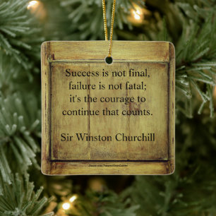 Winston Churchill Quote; Success Vintage Aged Wood Ceramic Ornament
