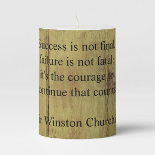 Winston Churchill Quote; Success Vintage Aged Wood Pillar Candle