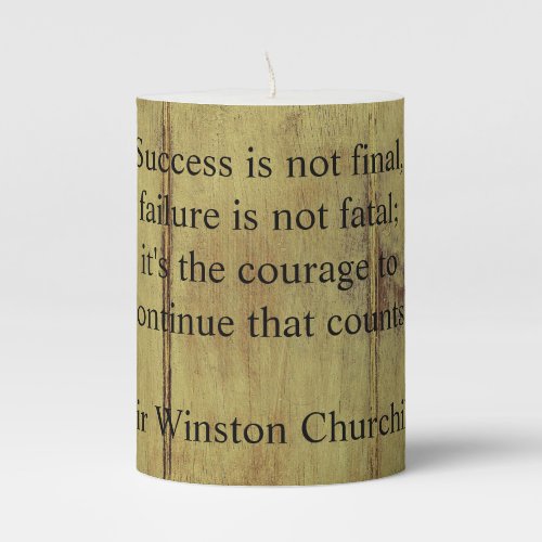 Winston Churchill Quote Success Vintage Aged Wood Pillar Candle