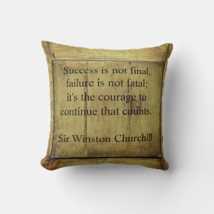Winston Churchill Quote; Success Vintage Aged Wood Throw Pillow
