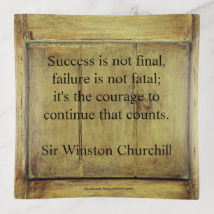 Winston Churchill Quote; Success Vintage Aged Wood Trinket Tray