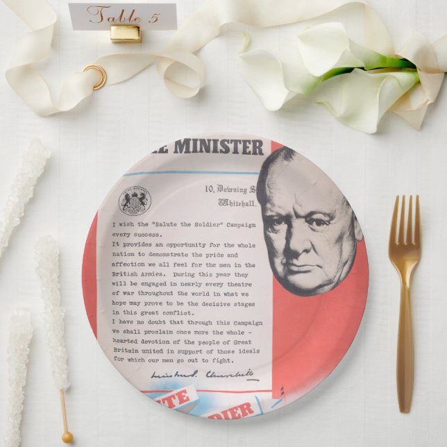 Winston Churchill, Reprint of British WW2 poster. Paper Plates (Wedding)