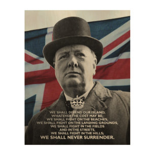 Winston Churchill- We Shall Never Surrender Wood Wall Decor