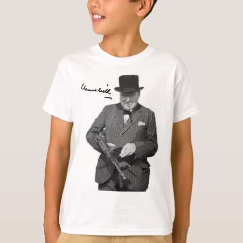 Winston Churchill With Tommy Gun European Hero T_Shirt