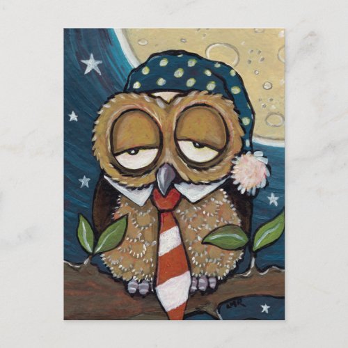 Winston  Sleepy Business Owl Art Postcard