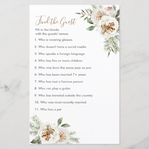 Winte White floral Find the Guest Christmas game